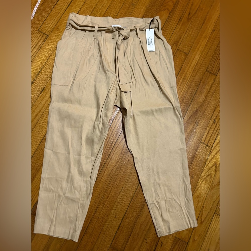 Calvin Klein Tan Tapered High Rise Pants Sz 16 Office Event Comfortable NWT